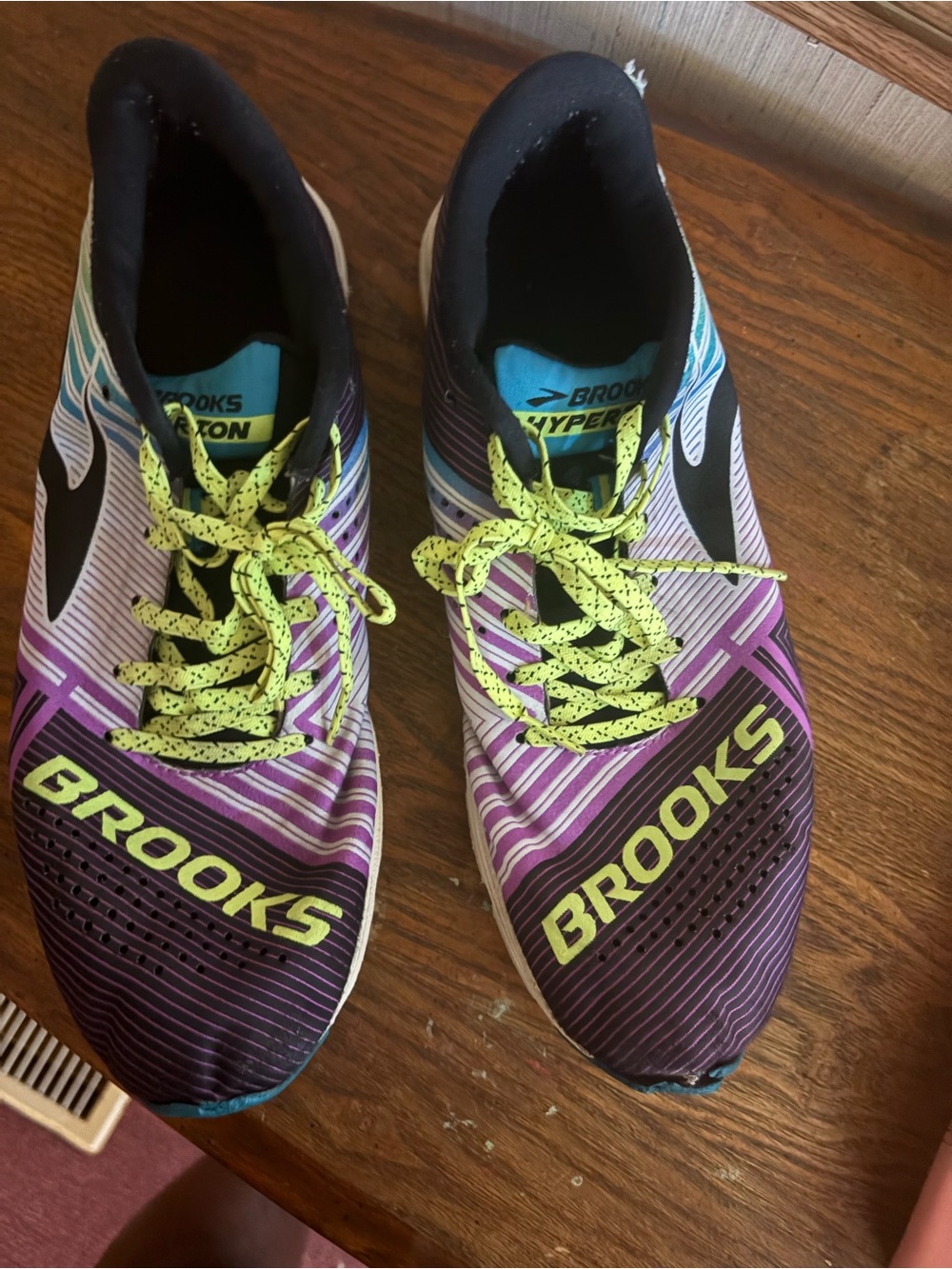 Brooks Women’s Purple and Teal Hyperion Racing Shoes with Neon Yellow Laces